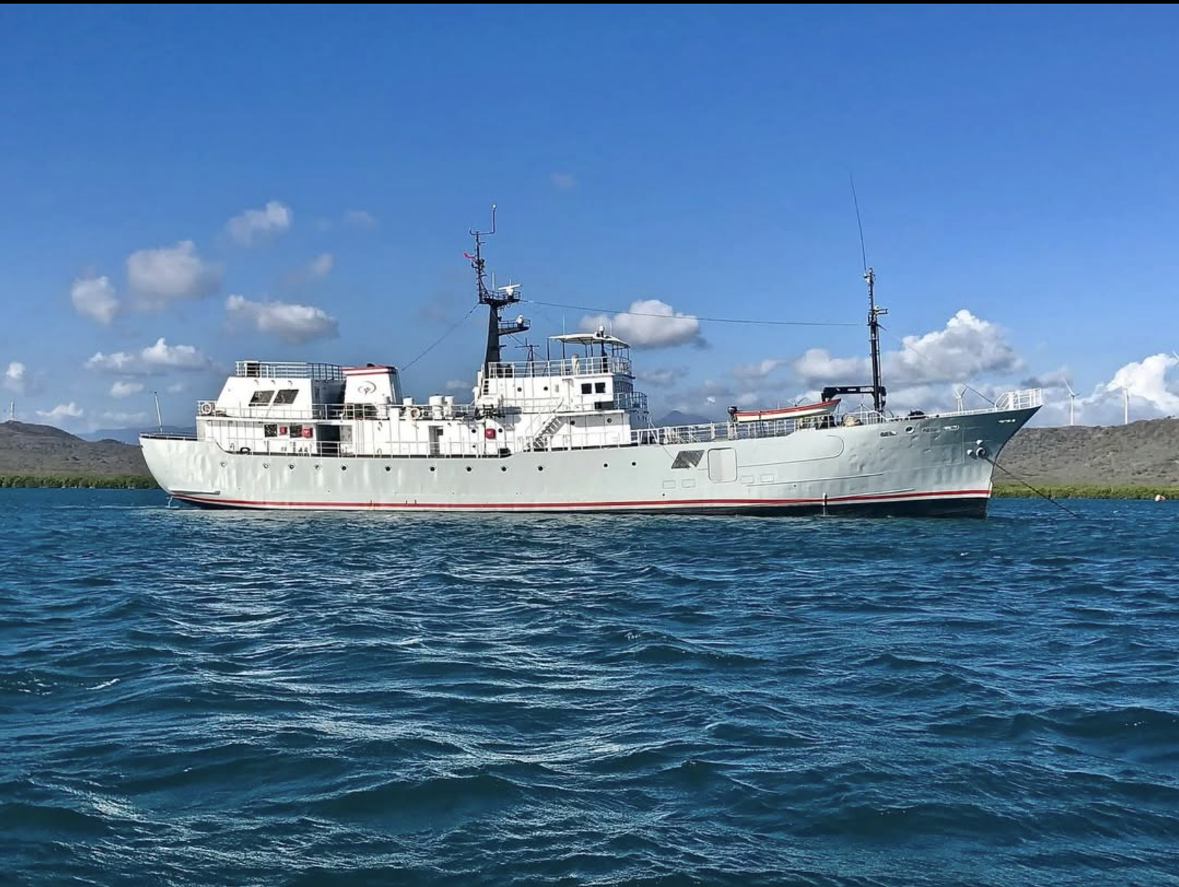 Marine Reach Global hospital ship in profile, showing sponsorship positions A through F along the hull and superstructure